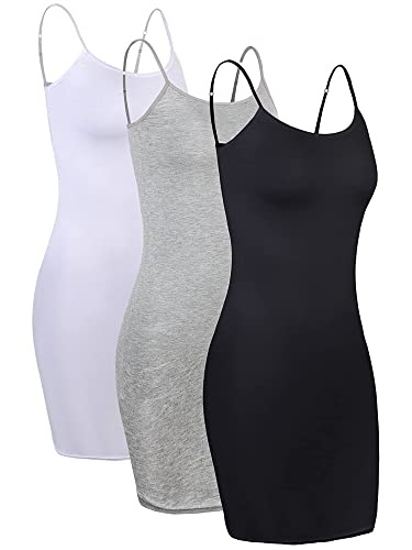 Geyoga 3 Stück Lange Damen Unterkleider mit Riemen Frauen Unterröcke Miederkleider (as3, Alpha, m, Regular, Regular, Schwarz, Grau, Weiß) von Geyoga