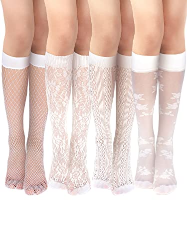 Geyoga 4 Paar Damen Netz Kniestrümpfe Ausgehöhlte Frauen Netzstrümpfe Nylon Netzsocken (Basic Stil, Einheitsgröße) von Geyoga