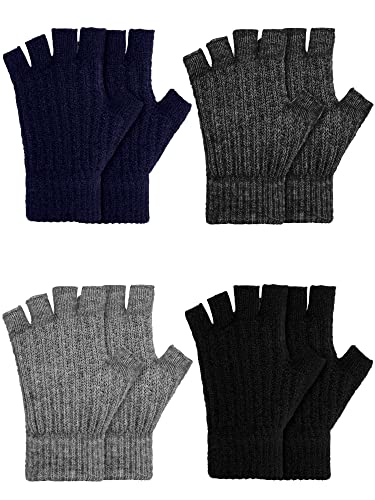 Geyoga 4 Paar Winter Fingerlose Handschuhe Halbfinger Handschuhe Fingerlose Strickhandschuhe für Damen Herren (Streifen Stil) von Geyoga