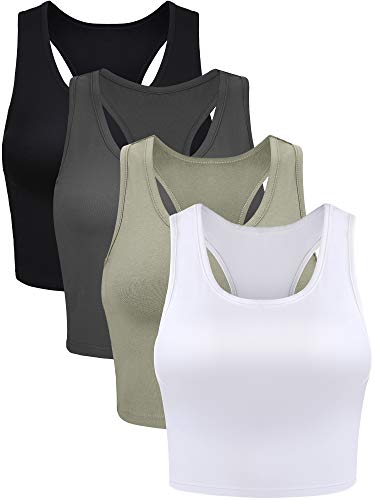 Geyoga Tanktop für Damen, Trainings-Oberteil, einfach, Crop-Top, ärmellos, Racerback, für Sport, Yoga, Laufen, 4 Stück, XX-Large von Geyoga