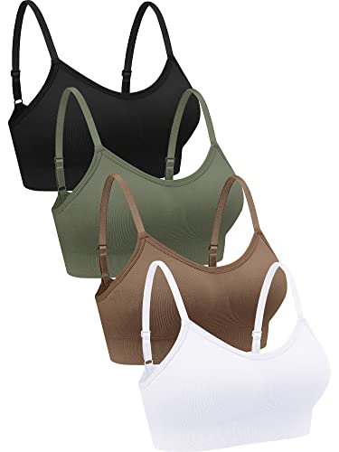 Geyoga 4 Stück Cami Top BH Nahtlose Bralette Sport (Schwarz, Braun, Armeegrün, Weiß, L) von Geyoga