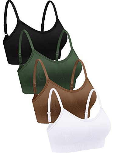 Geyoga 4 Stück Cami Top BH Nahtlose Bralette Sport (Schwarz, Hellbraun, Dunkelgrün, Weiß, L) von Geyoga