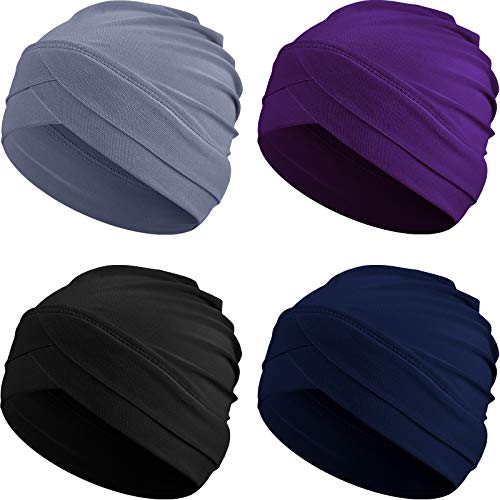 Geyoga 4 Stück Damen Baumwolle Turban Kopfbedeckung (Schwarz, Grau, Marineblau, Lila) von Geyoga