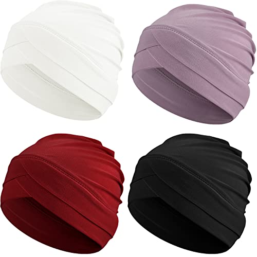 Geyoga 4 Stück Frauen Turban Hüte Slouchy Schlafmütze Kopfbedeckung Kopfbedeckung, Weinrot, Schwarz, Weiß, Hellviolett, M/L von Geyoga