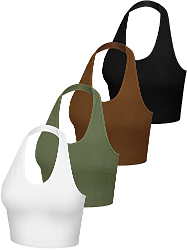Geyoga 4er-Pack Damen-Tops, V-Ausschnitt, Bauchfreies Top, Neckholder, Tank-Top, rückenfrei, mit Schnürung hinten, Bauchfreies Top mit tiefem V-Ausschnitt, Schwarz, Weiß, Armeegrün, Kaffee, S Geyoga 4er-Pack Damen-Tops, V-Ausschnitt, Bauchfreies Top, Neckholder, Tank-Top, rückenfrei, mit Schnürung hinten, Bauchfreies Top mit tiefem V-Ausschnitt, Schwarz, Weiß, Armeegrün, Kaffee, S von Geyoga
