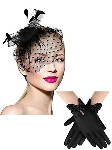 Geyoga 50er Jahre Damen Fascinator Hut Spitzen Handschuh von Geyoga