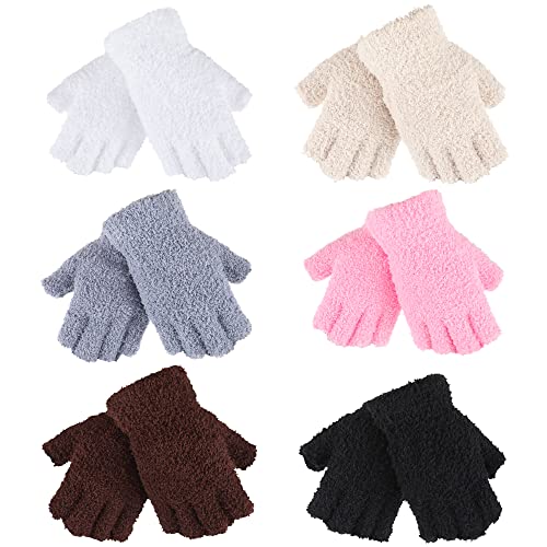 Geyoga 6 Paar Winter Flaumige Fingerlose Handschuhe Halbfinger Warm Dehnbare Handschuhe mit Fingerlöchern für Damen Herren, 6 Farben von Geyoga