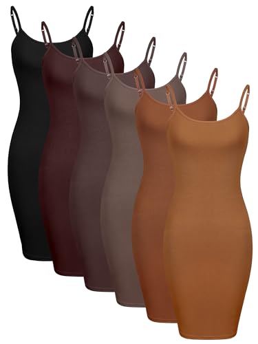 Geyoga 6 Pack Damen Cami Kleid, langes Tankkleid, Spaghettiträger-Slips für unter Kleidern, lange Camisole für Schichten, Lebendige Farben, Klein Geyoga 6 Pack Damen Cami Kleid, langes Tankkleid, Spaghettiträger-Slips für unter Kleidern, lange Camisole für Schichten, Lebendige Farben, Klein von Geyoga