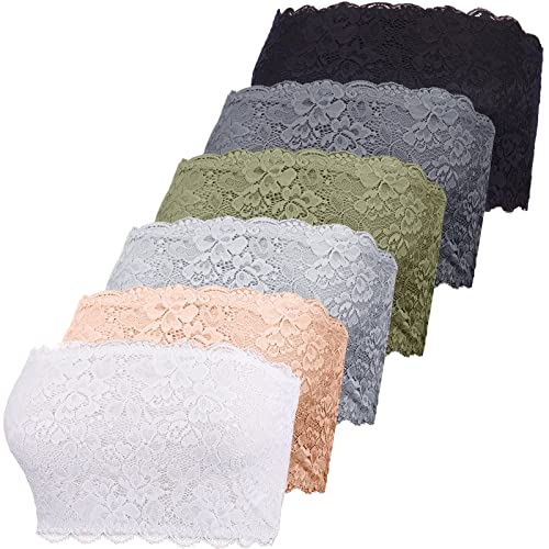 Geyoga 6 Stück Blumen Spitze Bandeau BHS Dehnbare Trägerlose Spitze Bralette Nahtlose Schlauch BHS für Damen(S) von Geyoga