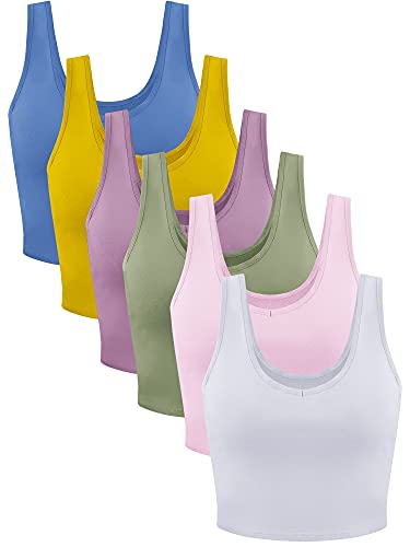 Basic-Crop-Tanktop für Damen, ärmellos, Racerback, Sport-Crop-Top, 6er-Pack, Frischer Stil., Groß von Geyoga