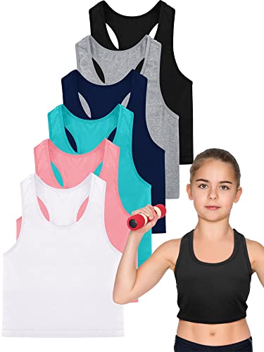 Geyoga 6 Stück Mädchen Tanz Ärmelloses Crop Tank Top (Frische Farbe, 9-10 Jahre) von Geyoga