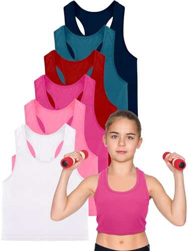 Geyoga 6 Stück Mädchen Tanz-Tanktop Racerback Crop Top ärmelloses Tanzoutfit für Ballett Hip Hop Athletic Wear, Lebendige Farbe., 7-8 Jahre von Geyoga