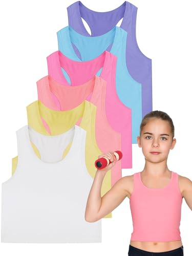 Geyoga 6 Stück Mädchen Tanz-Tanktop Racerback Crop Top ärmelloses Tanzoutfit für Ballett Hip Hop Athletic Wear, Lichtfarbe, 11-12 Years von Geyoga