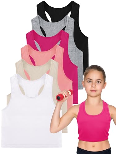 Geyoga 6 Stück Mädchen Tanz-Tanktop Racerback Crop Top ärmelloses Tanzoutfit für Ballett Hip Hop Athletic Wear, Stilvolle Farbe., 11-12 Jahre von Geyoga