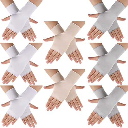 Geyoga 8 Paar Fingerlose Sonnenschutz UV Schutz Handschuhe (Weiß, Grau, Hautfarbe) von Geyoga