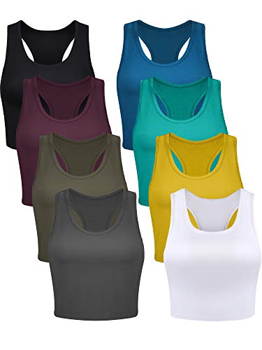 Geyoga Bauchfreie Basic-Tanktops für Damen, ärmellos, Racerback, Baumwolloberteil, 8 Stück, Mehrfarbig, X-Groß von Geyoga