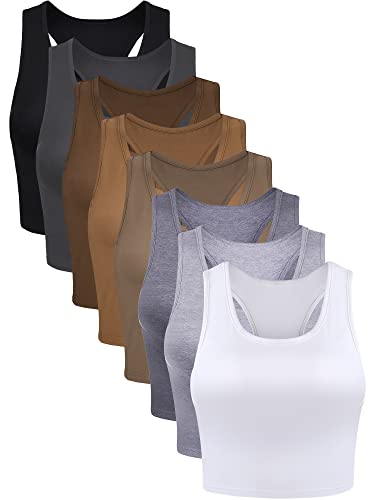 Geyoga Bauchfreie Basic-Tanktops für Damen, ärmellos, Racerback, Baumwolloberteil, 8 Stück, Groß von Geyoga