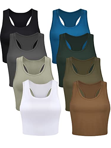 Geyoga 8 Stück Damen Ärmelloses Basic Crop Tank Tops (Dunkle Farbe, L) von Geyoga