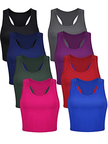 Geyoga 8 Stück Damen Ärmelloses Basic Crop Tank Tops (Elegante Farben, L) von Geyoga