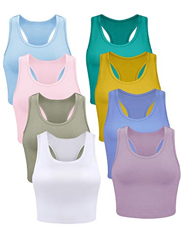 Geyoga 8 Stück Damen Ärmelloses Basic Crop Tank Tops (Frische Farben, L) von Geyoga