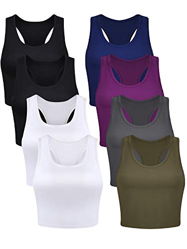 Geyoga 8 Stück Damen Ärmelloses Basic Crop Tank Tops (Leuchtende Farben, L) von Geyoga