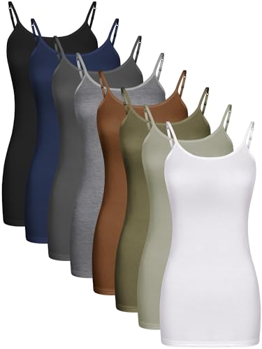 Geyoga 8er-Pack Lange Tanktops für Damen, Lange Camisoles, Workout-Tops, verstellbare Spaghettiträger, Damen-Unterhemden, Wie abgebildet., Groß von Geyoga