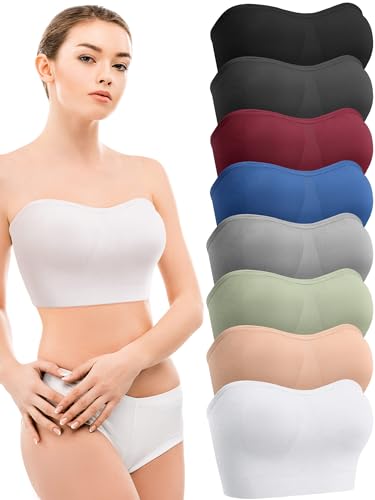 Geyoga 8er Pack Damen Trägerlose Bralette BH mit Rutschfestem Innenfutter Gepolsterte Bandeau BHS Tops für Mädchen (M) von Geyoga