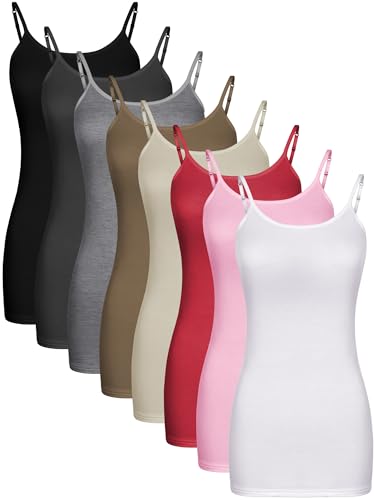 Geyoga 8er-Pack lange Tanktops für Damen, lange Camisoles, Workout-Tops, verstellbare Spaghettiträger, Damen-Unterhemden, helle Farbe, X-Groß Geyoga 8er-Pack lange Tanktops für Damen, lange Camisoles, Workout-Tops, verstellbare Spaghettiträger, Damen-Unterhemden, helle Farbe, X-Groß von Geyoga