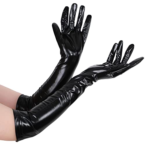 Geyoga Damen Schwarze Lange Handschuhe Elastische Glänzende Opernhandschuhe, 20 Zoll von Geyoga