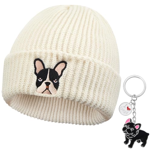 Geyoga Französische Bulldogge Geschenk Strickmütze Wintermütze Beanie mit Aufgesticktem Französischen Hund und Kleiner Bulldogge Schlüsselanhänger für Hundeliebhaber Geburtstag Weihnachten(Beige) Geyoga Französische Bulldogge Geschenk Strickmütze Wintermütze Beanie mit Aufgesticktem Französischen Hund und Kleiner Bulldogge Schlüsselanhänger für Hundeliebhaber Geburtstag Weihnachten(Beige) von Geyoga