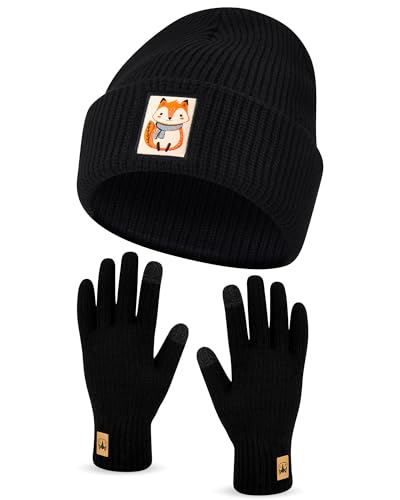 Geyoga Mütze Handschuh Set für Damen Wintermütze Warm Strickmütze Beanie Winter Fleece Handschuhe Weihnachten Geschenk für Frauen von Geyoga