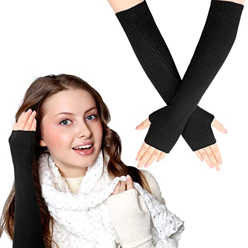 Geyoga Handgelenk Wärmer Lange Fingerlose Armstulpen Strickhandschuhe (Schwarz) von Geyoga