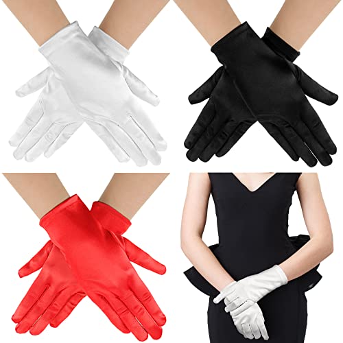 Geyoga 3 Paar Kurze Satin Handschuhe Damen Handgelenk Länge Handschuhe von Geyoga