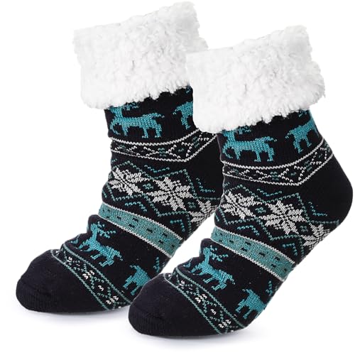 Geyoga Kuschelsocken Stoppersocken Warm Rutschsichere Hüttensocken Dicke Hausschuhe Socken Flauschig Geschenk Winter Weihnachtssocken für Männer Damen von Geyoga