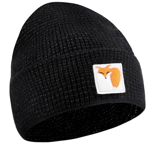 Geyoga Reflektierende Mütze Winter Fuchs Web Label Wintermütze Beanie Geeignet für Nachtläufe und Outdoor Sportarten Reflex Mütze Reflektor Reflektierender für Hohe Sichtbarkeit Strickmütze von Geyoga