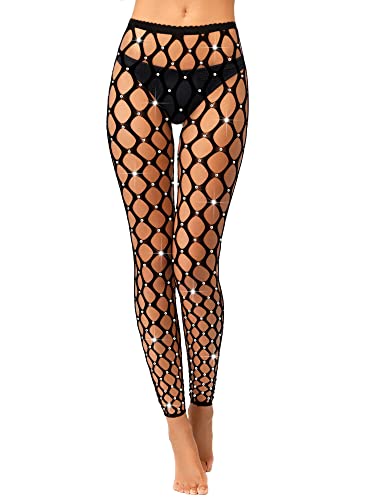 Geyoga Glitzer Strumpfhose Glitzer Netzstrumpfhose Hohe Taille Strass Netzstrümpfe Elastisch Damen Netzstrumpfhose für Halloween (Schwarz) von Geyoga