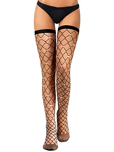 Geyoga Strass Fischnetz Strumpf für Damen Glitzer Oberschenkel Strümpfe Künstlich Diamanten Netzstrumpfhose (Schwarz) Geyoga Strass Fischnetz Strumpf für Damen Glitzer Oberschenkel Strümpfe Künstlich Diamanten Netzstrumpfhose (Schwarz) von Geyoga
