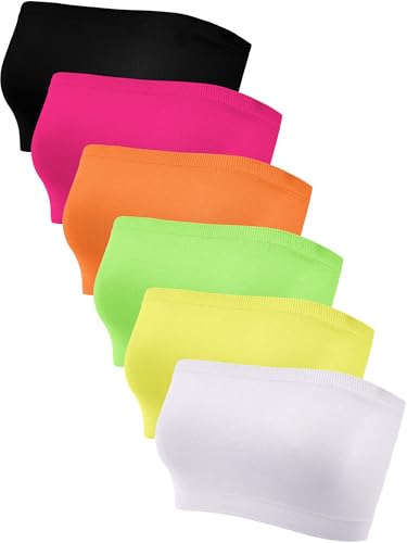 Geyoga Trägerloser Bandeau-BH für Damen, nahtlos, dehnbar, Nicht gepolstert, 6 Stück, Dopamin-Farbe, Medium von Geyoga