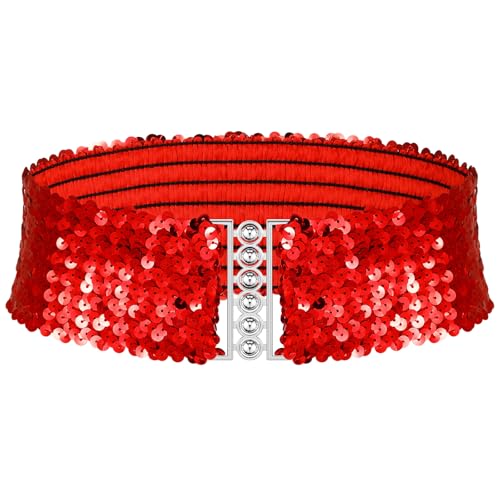 Pailletten Breite Gürtel Damen Metall Schnallen Glänzender Taillengürtel(Rot,1 Pcs) von Geyoga