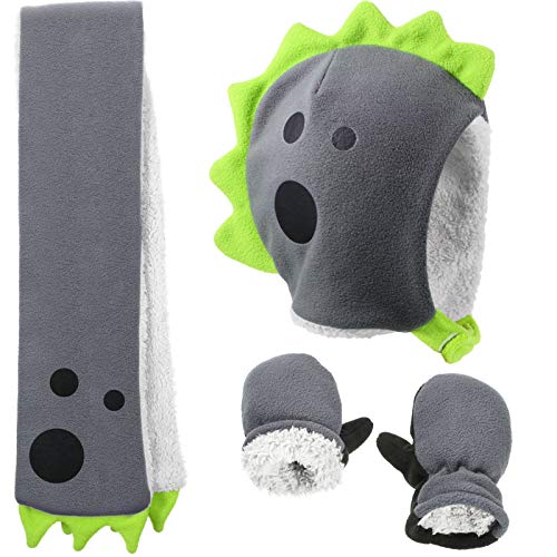 Geyoga Wintermütze Handschuhe Schal Set für Kinder Sherpa Winter Vlies Dino Hut Warmes Handschuhe schlupfmütze für Junge Baby von Geyoga