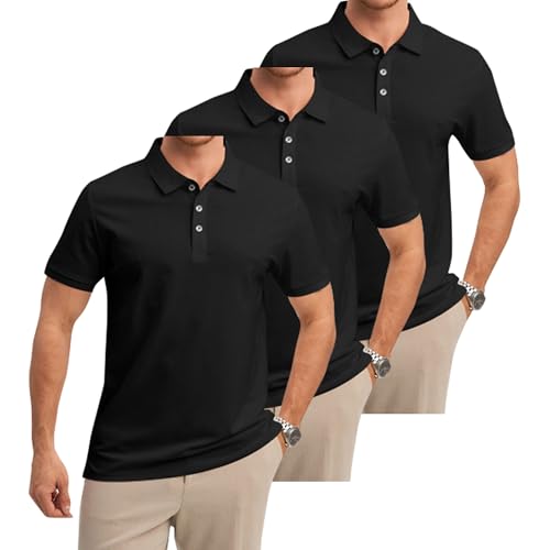 Geyuwoz 3er Pack Poloshirt Herren Kurzarm Leicht T-Shirt Atmungsaktives Golf Polo Shirt Männer Sommer Shirts Polohemd für Herren Sport Outdoor Schwarz BL 3XL von Geyuwoz
