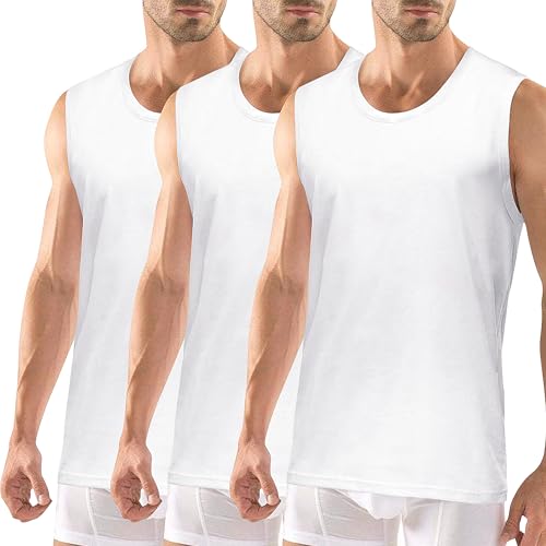 Geyuwoz 3er Pack Unterhemd Herren 100% Baumwolle Tank Top Herren Ärmelloses Unterhemden Feinripp Muskelshirts Sport Männer WH-L-3 von Geyuwoz