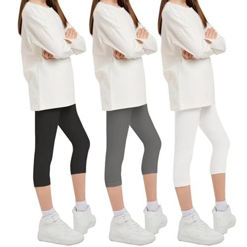 Geyuwoz Leggings Mädchen 3/4 Caprihose Sommer Mädchen Sporthose Baumwolle Capri Leggings Kinder Atmungsaktiv Weich 3er Pack BWG 122-128 von Geyuwoz