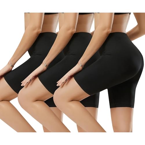 Geyuwoz Radlerhose Damen Boxershorts High Waist Leggings Kurz Damen Baumwolle Blickdicht Unter Kleid Rock Unterhosen Yoga Shorts für Biker Gym Fitness Joggen Schwarz XL 3er Pack von Geyuwoz