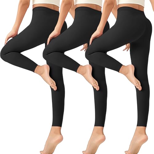 Geyuwoz Sport Leggings Damen Schwarze High Waist Sportleggins Blickdicht Leggins Baumwolle Leggings fur Damen Sporthose Yogahose Fitnesshose Laufhose BL 2XL 3er von Geyuwoz