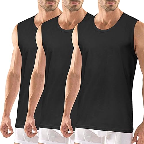 Geyuwoz 3er Pack Unterhemd Herren 100% Baumwolle Tank Top Herren Ärmelloses Unterhemden Feinripp Muskelshirts Sport Männer BL-XL-3 von Geyuwoz