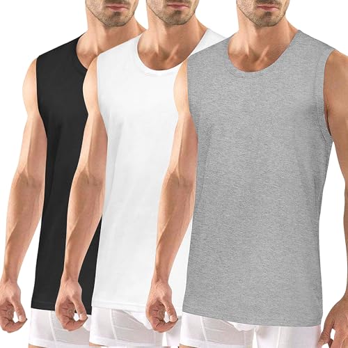 Geyuwoz 3er Pack Unterhemd Herren 100% Baumwolle Tank Top Herren Ärmelloses Unterhemden Feinripp Muskelshirts Sport Männer BWG-S-3 von Geyuwoz