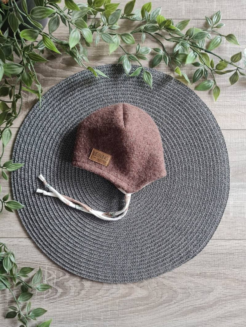 Babymütze Aus Wollwalk Warme Ohren Mütze 100% Schafswolle Gefüttert Mit Bär Jersey Baby Kind Bindemütze Bänder von Gezeiten