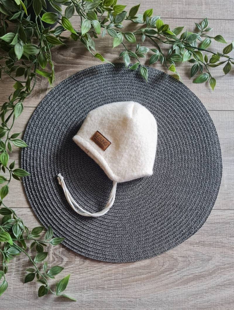 Babymütze Aus Wollwalk Warme Ohren Mütze 100% Schafswolle Gefüttert Mit Blumen Gräser Jersey Baby Kind Bindemütze Bänder von Gezeiten
