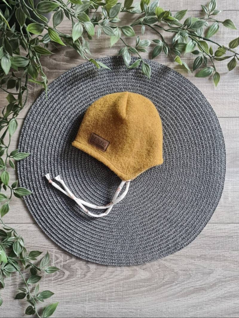 Babymütze Aus Wollwalk Warme Ohren Mütze 100% Schafswolle Gefüttert Mit Waldtiere Jersey Baby Kind Bindemütze Bänder von Gezeiten